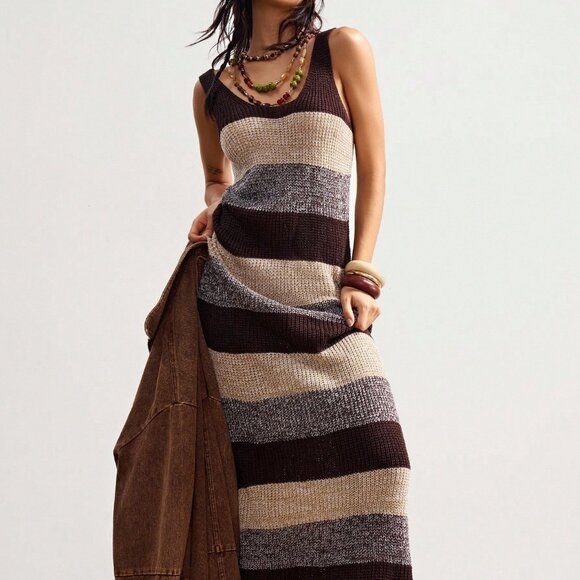 Multicolor Casual Women's Sleeveless Striped Knit Dress - Picture 4 of 9